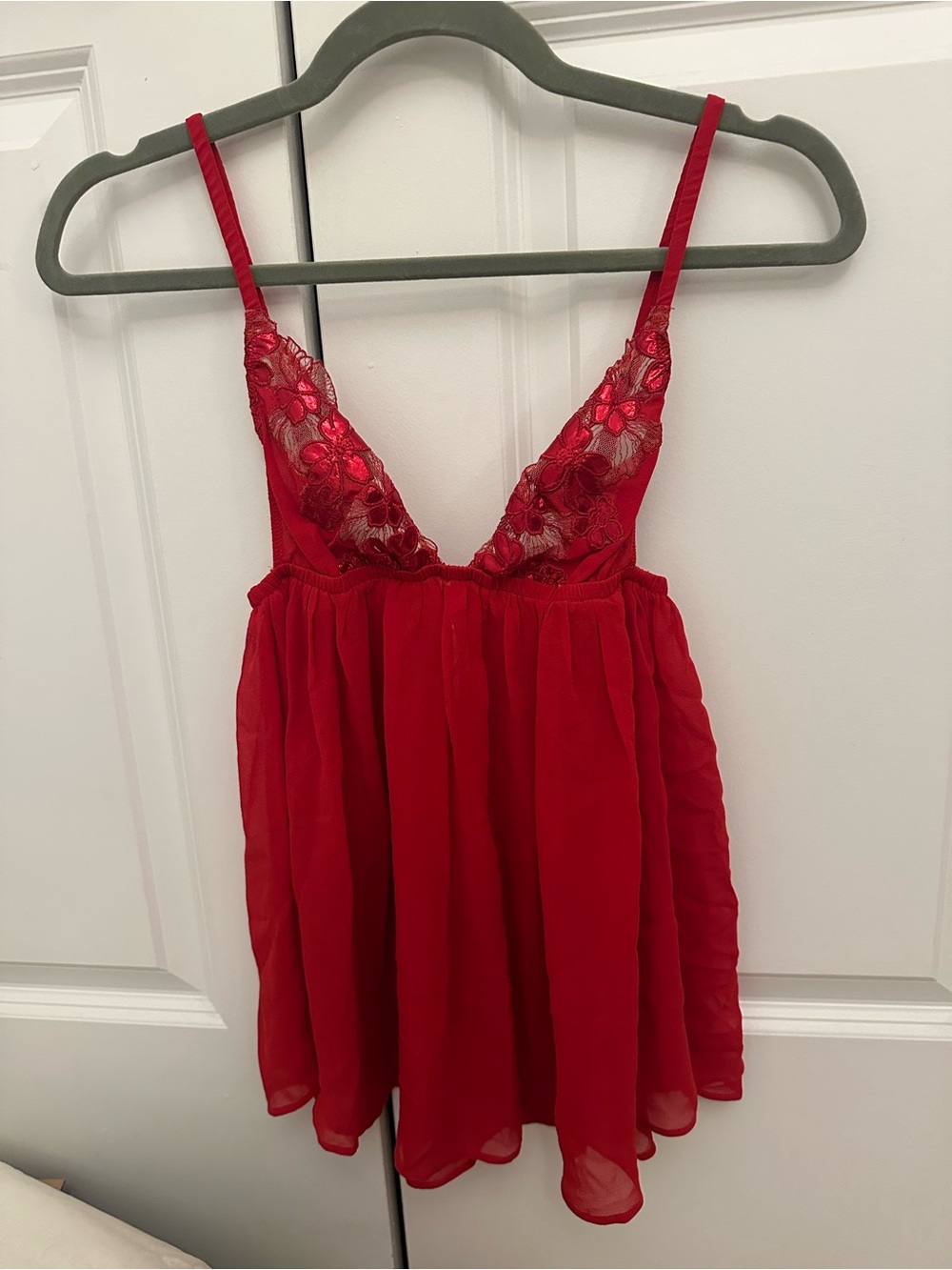 Fleur du Mal Red Lace Chiffon Babydoll Chemise - Womens Intimate - Picture 2 of 4